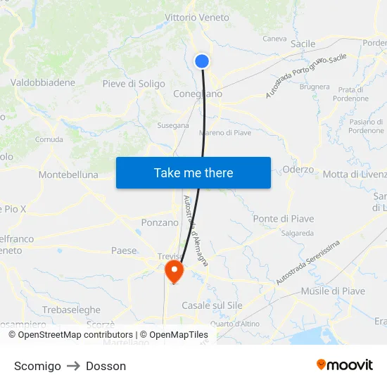 Scomigo to Dosson map