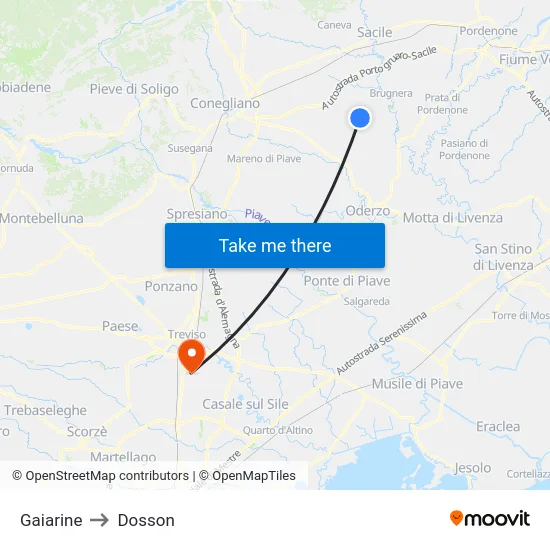Gaiarine to Dosson map