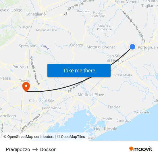 Pradipozzo to Dosson map