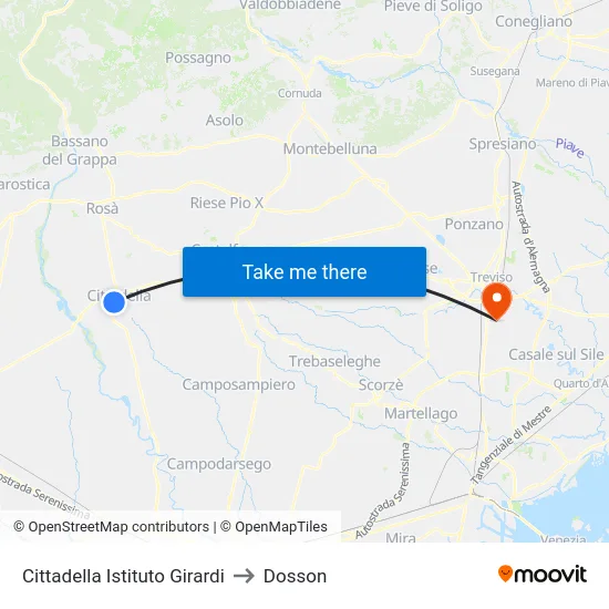 Cittadella Istituto Girardi to Dosson map