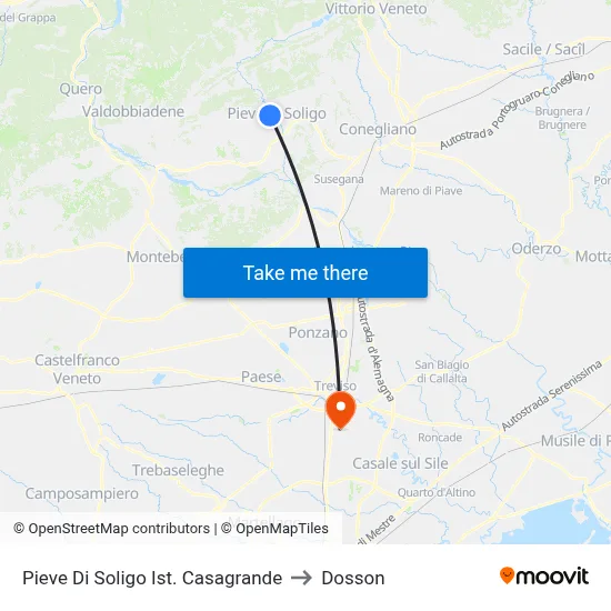 Pieve Di Soligo Casagrande Institute to Dosson map