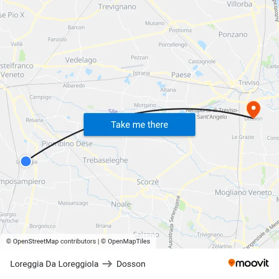 Loreggia Da Loreggiola to Dosson map