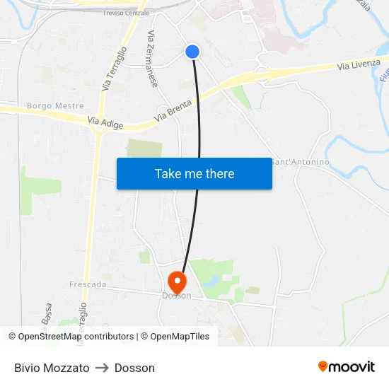 Mozzato Junction to Dosson map