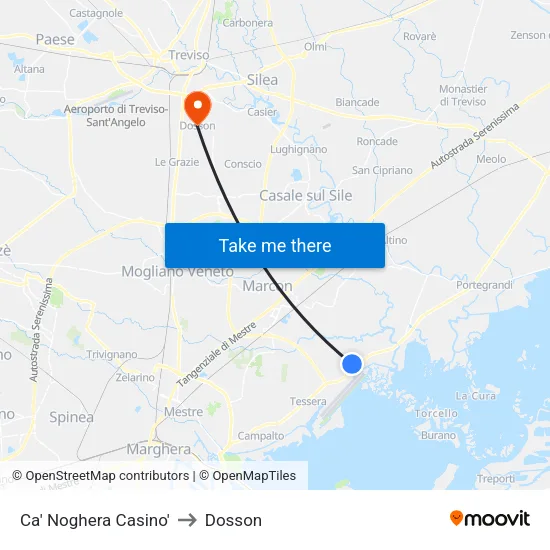 Ca' Noghera Casino' to Dosson map