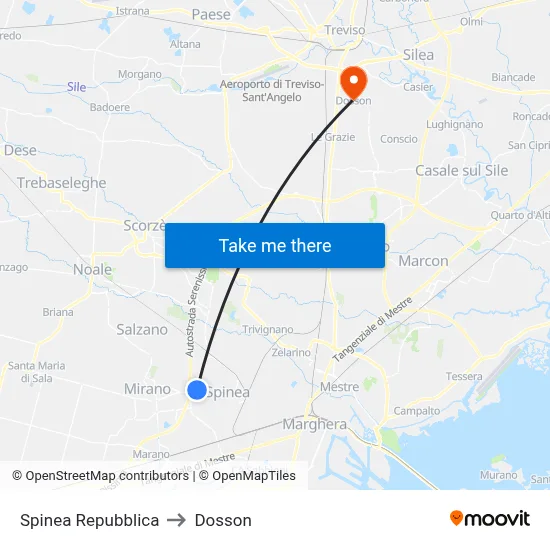 Spinea Repubblica to Dosson map