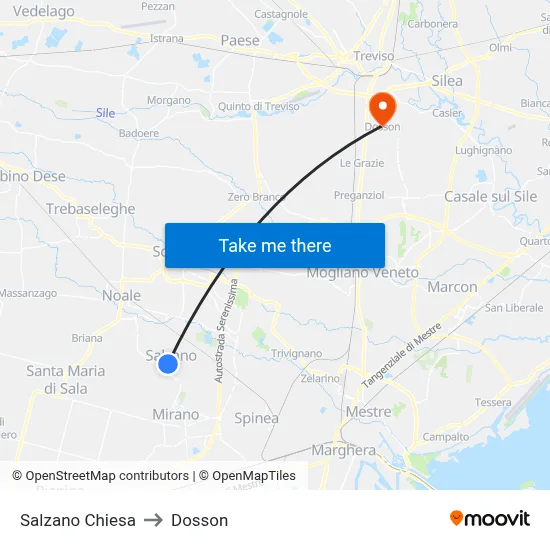 Salzano Church to Dosson map