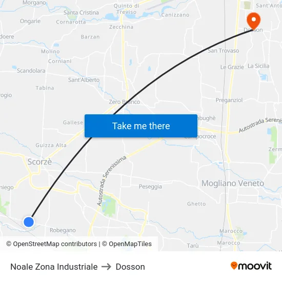 Noale Zona Industriale to Dosson map
