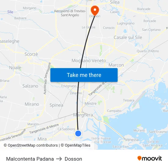 Malcontenta Padana to Dosson map