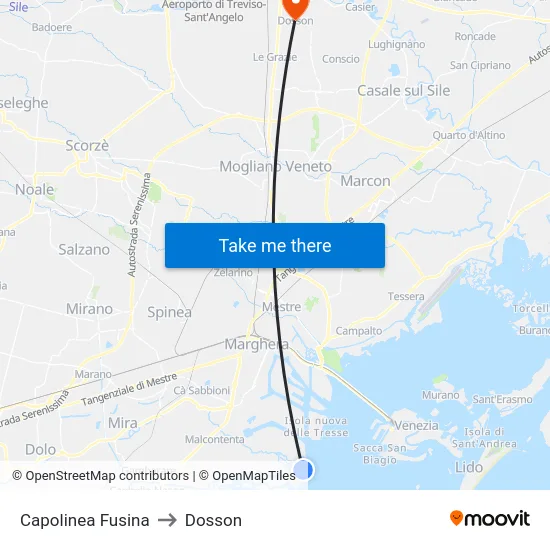 Capolinea Fusina to Dosson map