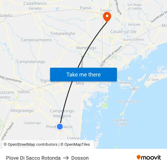 Piove Di Sacco Roundabout to Dosson map