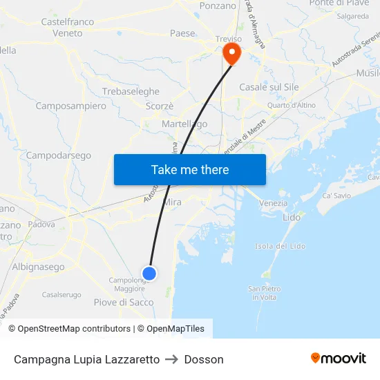 Campagna Lupia Lazzaretto to Dosson map