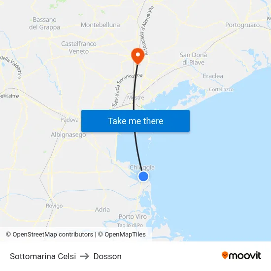 Sottomarina Celsi to Dosson map