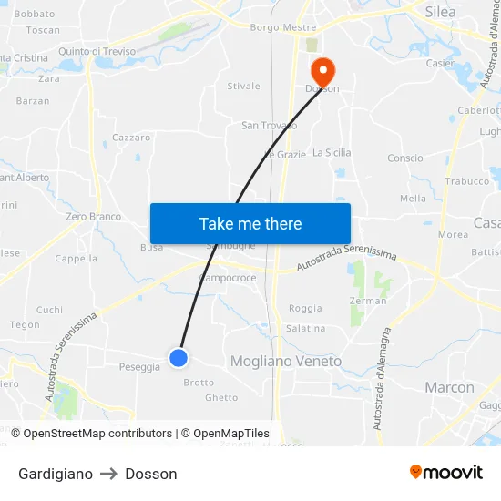 Gardigiano to Dosson map