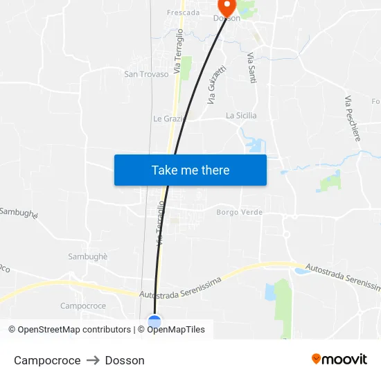Campocroce to Dosson map