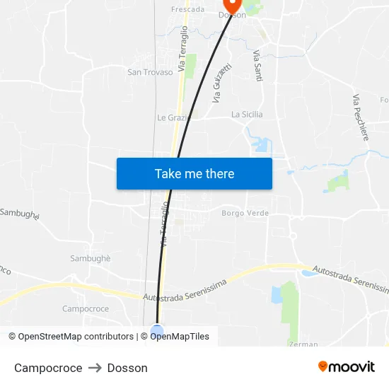 Campocroce to Dosson map