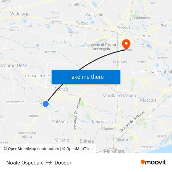 Noale Hospital to Dosson map