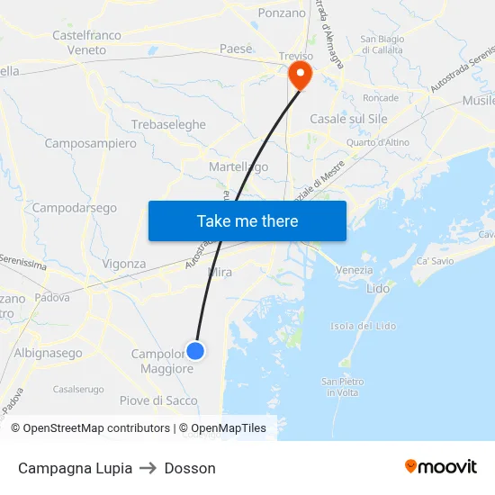 Campagna Lupia to Dosson map
