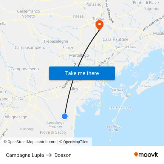 Campagna Lupia to Dosson map