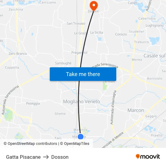 Gatta Pisacane to Dosson map