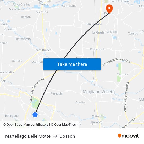 Martellago Delle Motte to Dosson map