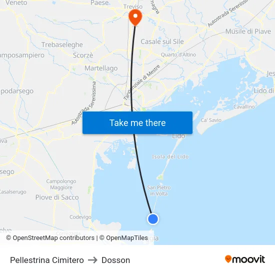 Pellestrina Cimitero to Dosson map