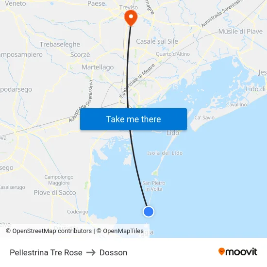 Pellestrina Tre Rose to Dosson map