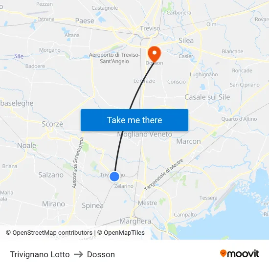 Trivignano Lotto to Dosson map