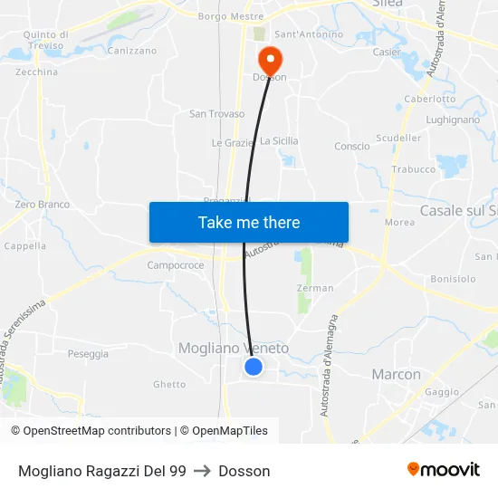 Mogliano Boys of '99 to Dosson map