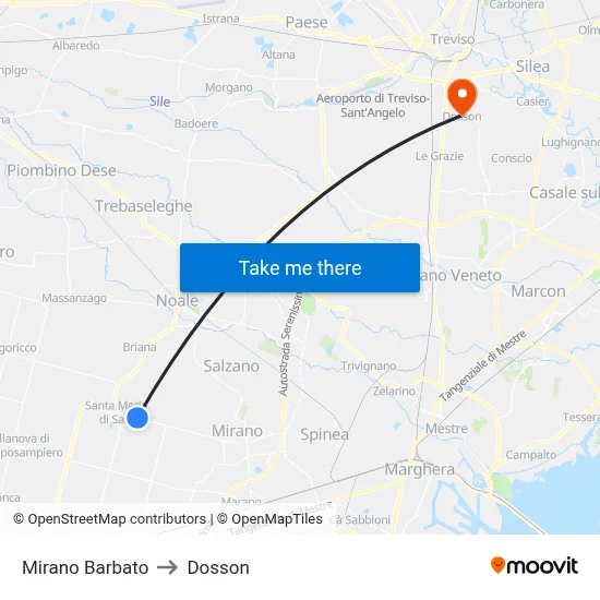 Mirano Barbato to Dosson map