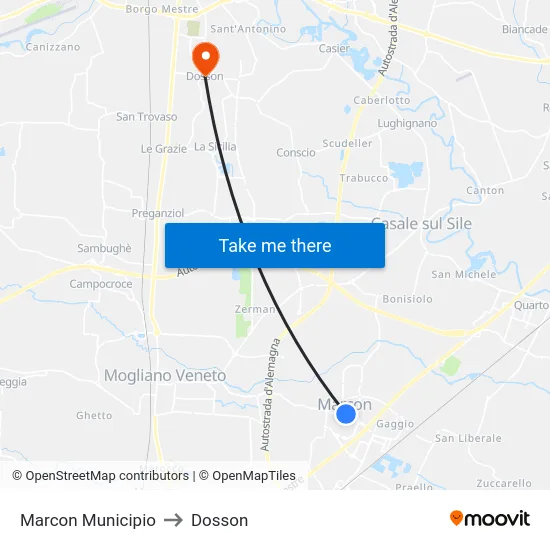 Marcon Municipio to Dosson map