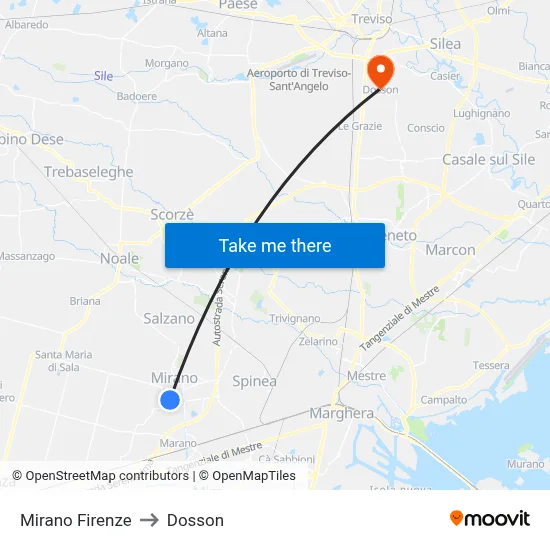 Mirano Firenze to Dosson map
