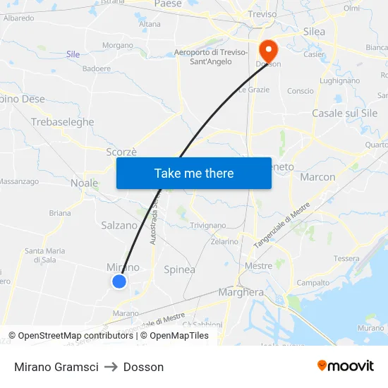Mirano Gramsci to Dosson map