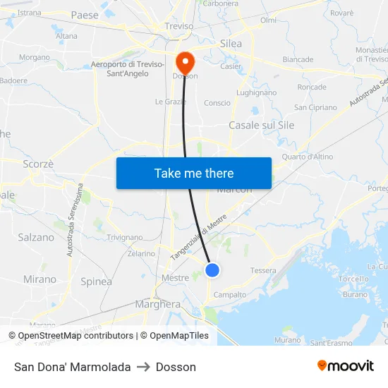 San Dona Marmolada to Dosson map