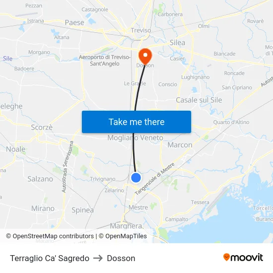 Terraglio Ca' Sagredo to Dosson map