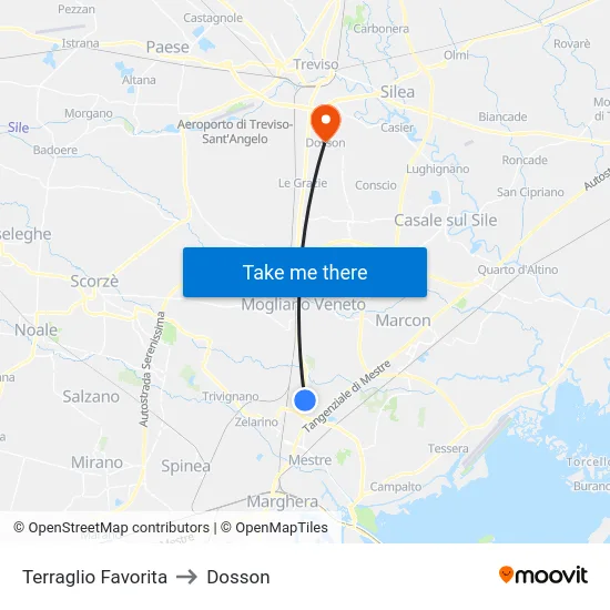 Terraglio Favorita to Dosson map