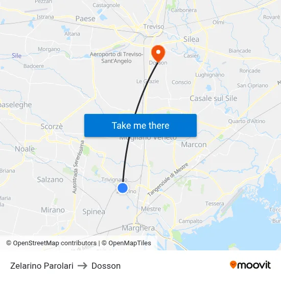 Zelarino Parolari to Dosson map