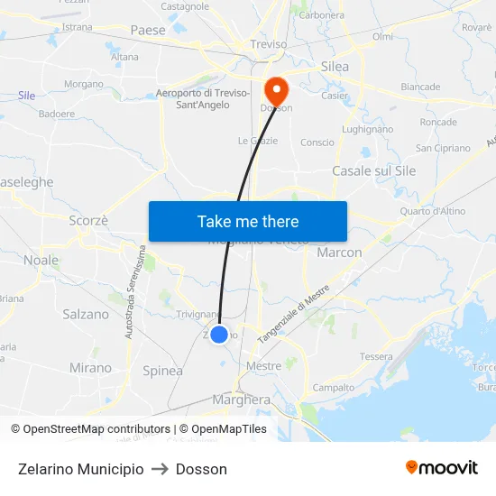 Zelarino City Hall to Dosson map