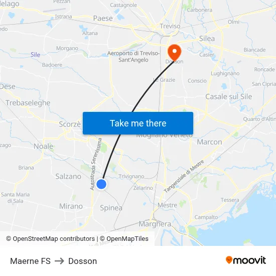 Maerne Railway Station to Dosson map