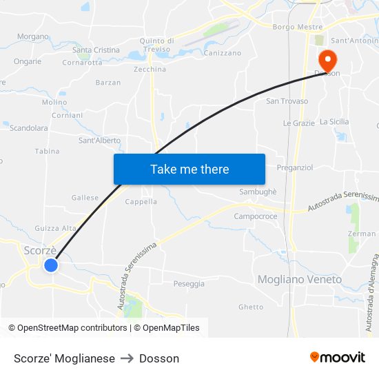 Scorze' Moglianese to Dosson map