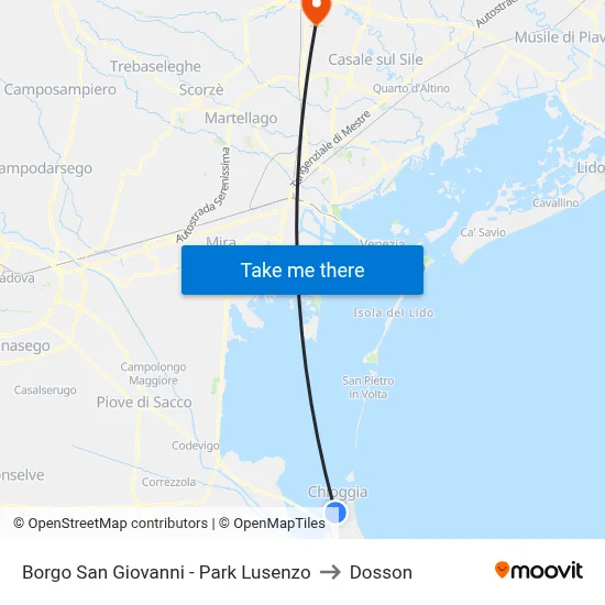 Borgo San Giovanni - Park Lusenzo to Dosson map