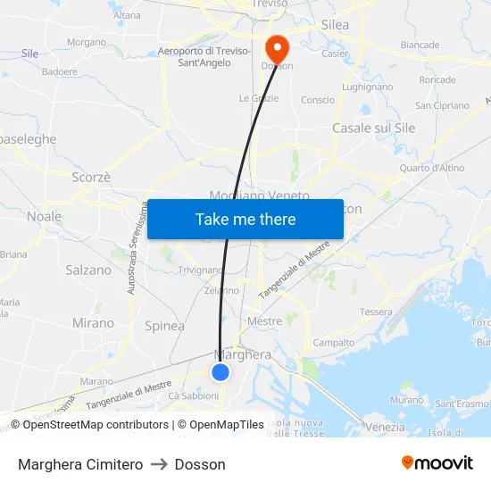 Marghera Cimitero to Dosson map