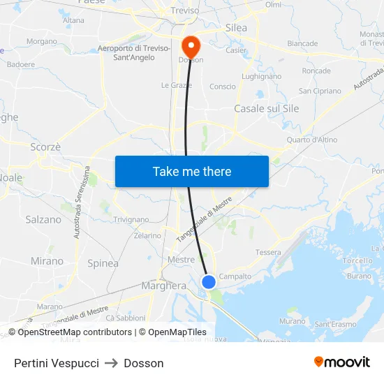 Pertini Vespucci to Dosson map