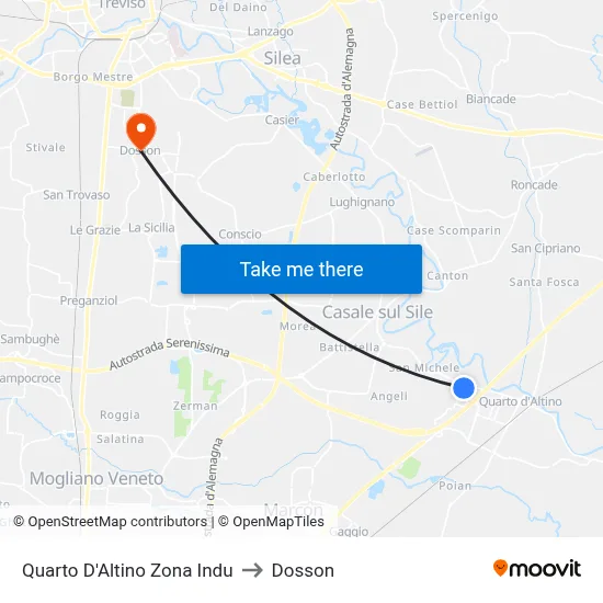 Quarto D'Altino Industrial Zone to Dosson map