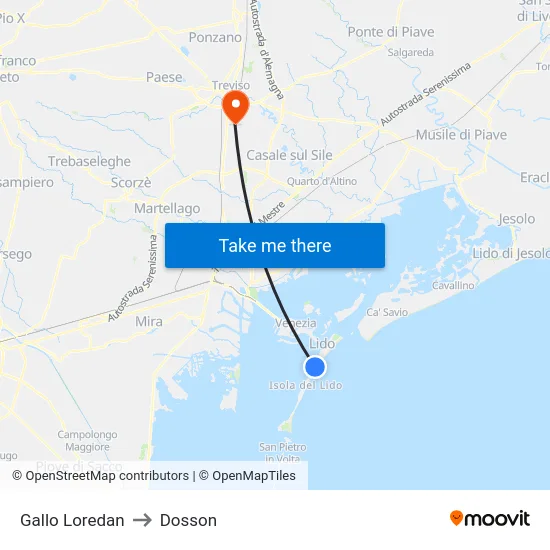 Gallo Loredan to Dosson map