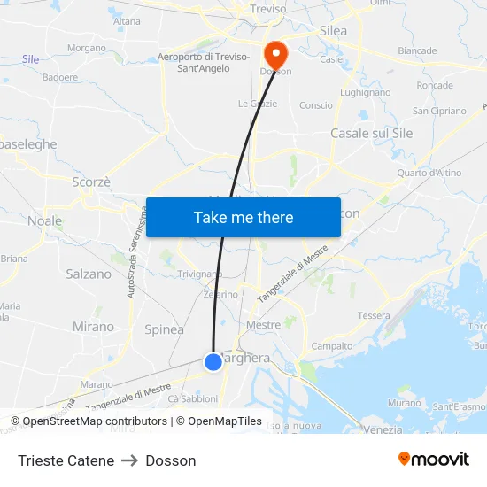 Trieste Catene to Dosson map
