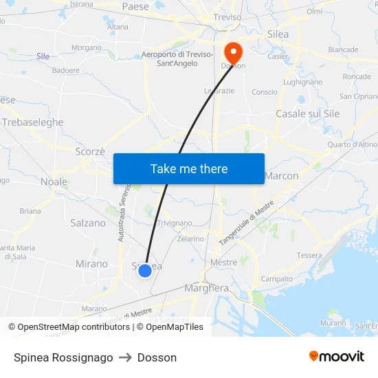 Spinea Rossignago to Dosson map