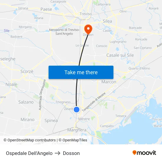 Ospedale Dell'Angelo to Dosson map