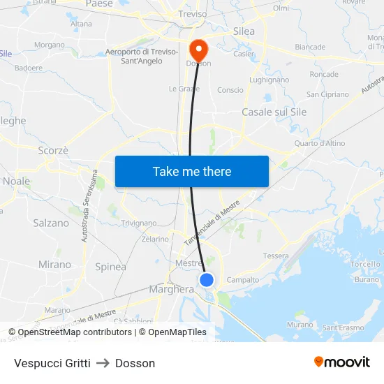 Vespucci Gritti to Dosson map