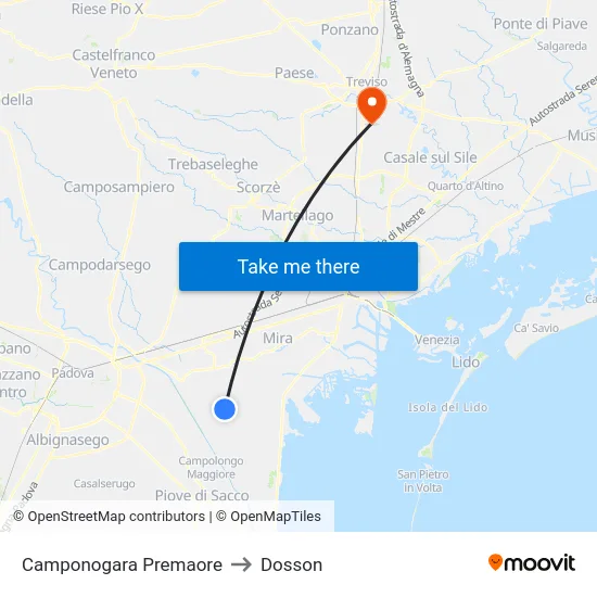 Camponogara Premaore to Dosson map