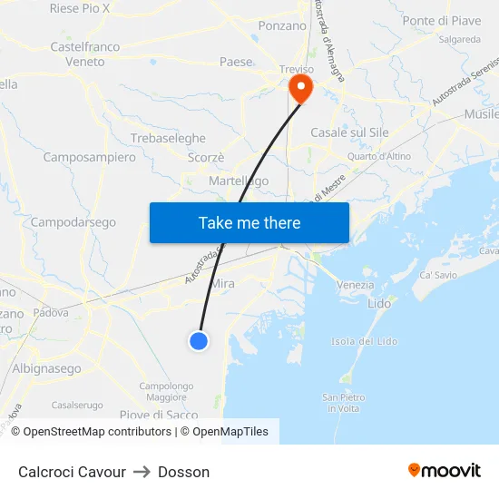Calcroci Cavour to Dosson map